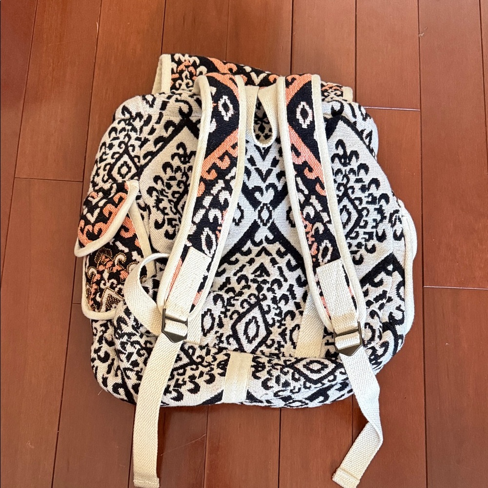 Boho Patterned Backpack With Black And Orange Acc… - image 2